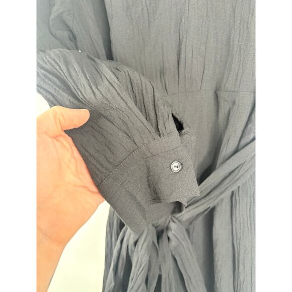 Zara Black Long Sleeve Shirt Dress Womens Large Belt Tie Waist Blogger Fave - Picture 7 of 11